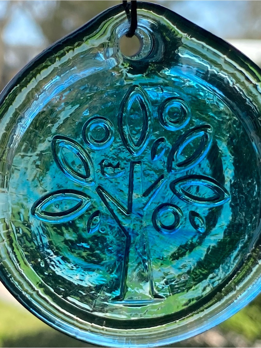 Tree of Life Suncatcher Pressed Glass Round Hanging Window Handmade Art 2.5” EUC